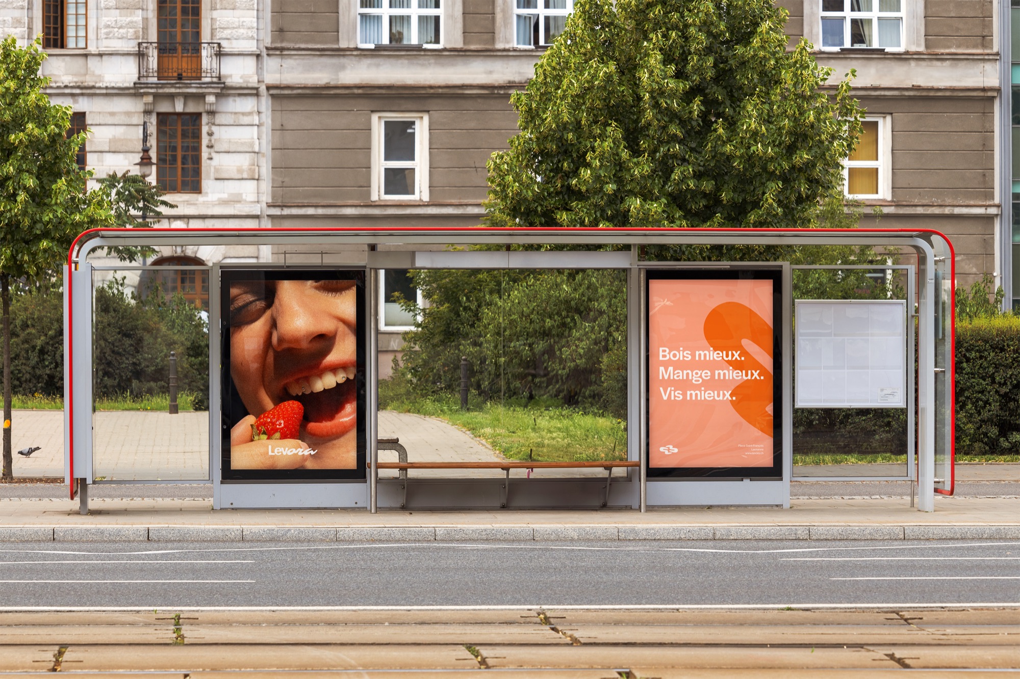 Campagne d'affichage Levora en abribus
